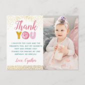Gold Glitzer Girl Donut Birthday Foto Vielen Dank Postkarte (Vorderseite)