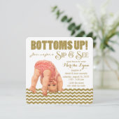 Gold Glitzer Girls Sip and See Einladung (Stehend Vorderseite)