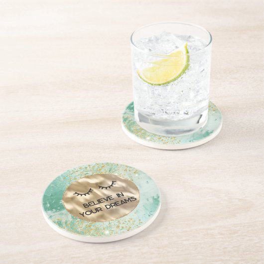 Gold Glitzer Girly Glam Minze Paint Getränkeuntersetzer (Seite)