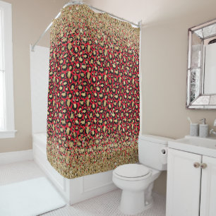 Gold Glitzer Girly Glam Red Leopard Duschvorhang