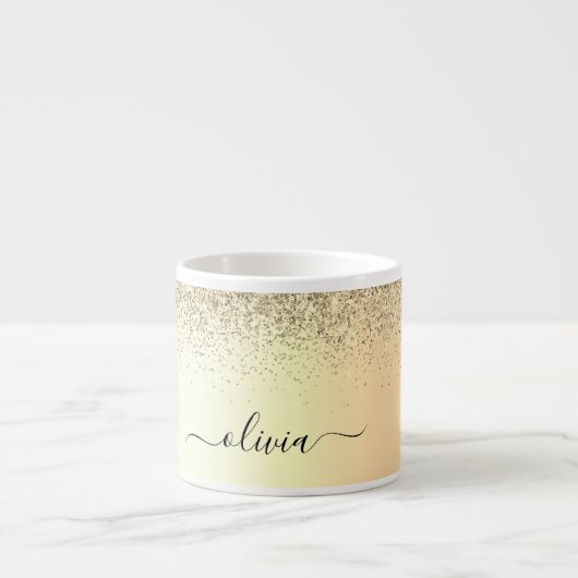 Gold Glitzer Girly Luxus Moderne Monogram Name Espressotasse (Vorderseite)