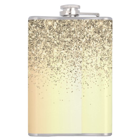 Gold Glitzer Girly Luxus Moderne Monogram Name Flachmann (Rückseite)