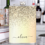 Gold Glitzer Girly Luxus Moderne Monogram Name Flachmann<br><div class="desc">Gold-Imitate belichten metallische Sparkle-Glitzer gebürstete Metal Monogram Name und Initial Party Flask. Das macht den perfekten 16 Geburtstag,  Hochzeit,  Brautparty,  Jubiläum,  Babydusche oder Junggeselinnen-Abschied Geschenk für jemanden,  der Lieben glamourösen Luxus und schicke Stile.</div>