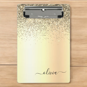 Gold Glitzer Girly Luxus Moderne Monogram Name Klemmbrett