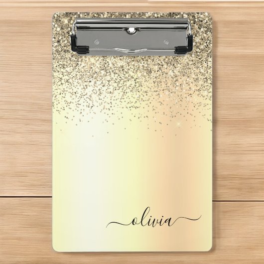 Gold Glitzer Girly Luxus Moderne Monogram Name Klemmbrett