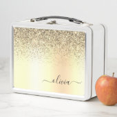 Gold Glitzer Girly Luxus Moderne Monogram Name Metall Brotdose (Beispiel)