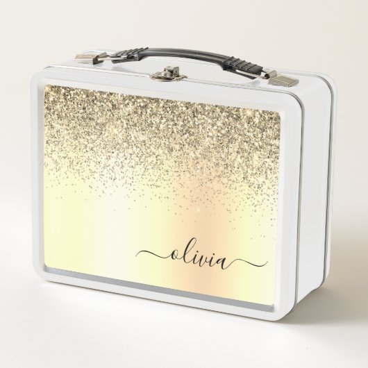 Gold Glitzer Girly Luxus Moderne Monogram Name Metall Brotdose (Vorderseite)