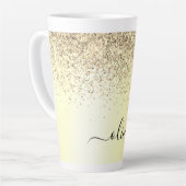 Gold Glitzer Girly Luxus Moderne Monogram Name Milchtasse (Linke Ecke)