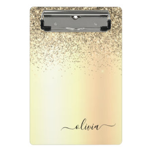 Gold Glitzer Girly Luxus Moderne Monogram Name Mini Klemmbrett