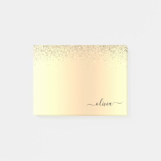Gold Glitzer Girly Luxus Moderne Monogram Name Post-it Klebezettel (Vorderseite)