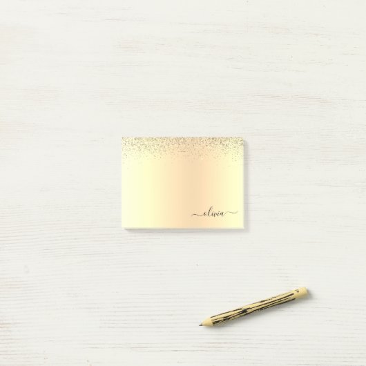 Gold Glitzer Girly Luxus Moderne Monogram Name Post-it Klebezettel (Auf Schreibtisch)