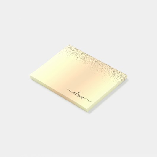 Gold Glitzer Girly Luxus Moderne Monogram Name Post-it Klebezettel (angewinkelt)