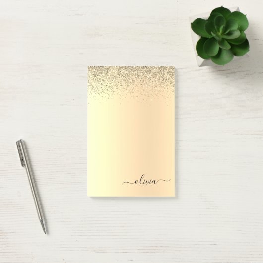 Gold Glitzer Girly Luxus Moderne Monogram Name Post-it Klebezettel (Büro)