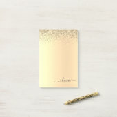 Gold Glitzer Girly Luxus Moderne Monogram Name Post-it Klebezettel (Auf Schreibtisch)