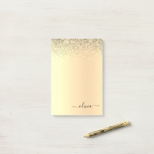 Gold Glitzer Girly Luxus Moderne Monogram Name Post-it Klebezettel (Auf Schreibtisch)