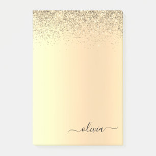 Gold Glitzer Girly Luxus Moderne Monogram Name Post-it Klebezettel