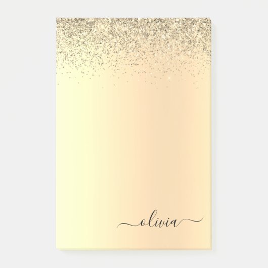 Gold Glitzer Girly Luxus Moderne Monogram Name Post-it Klebezettel (Vorderseite)
