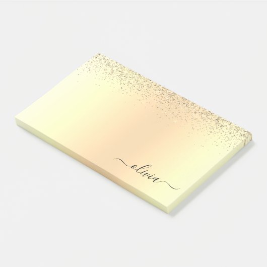 Gold Glitzer Girly Luxus Moderne Monogram Name Post-it Klebezettel (angewinkelt)
