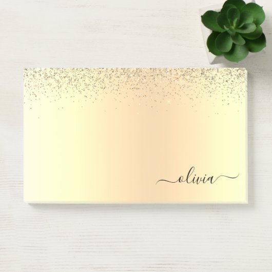 Gold Glitzer Girly Luxus Moderne Monogram Name Post-it Klebezettel (Büro)