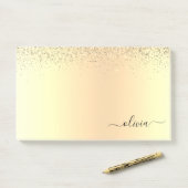 Gold Glitzer Girly Luxus Moderne Monogram Name Post-it Klebezettel (Auf Schreibtisch)