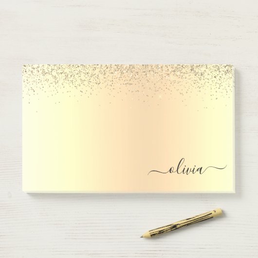 Gold Glitzer Girly Luxus Moderne Monogram Name Post-it Klebezettel (Auf Schreibtisch)