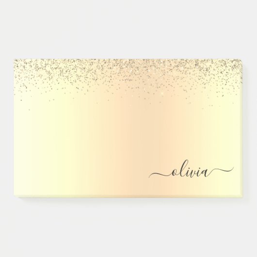 Gold Glitzer Girly Luxus Moderne Monogram Name Post-it Klebezettel (Vorderseite)
