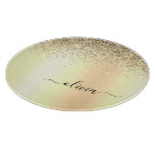 Gold Glitzer Girly Luxus Moderne Monogram Name Schneidebrett (Ecke)