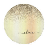 Gold Glitzer Girly Luxus Moderne Monogram Name Schneidebrett (Vorderseite)