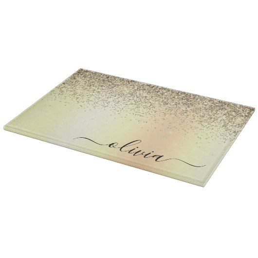 Gold Glitzer Girly Luxus Moderne Monogram Name Schneidebrett (Ecke)