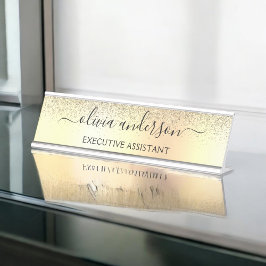 Gold Glitzer Girly Luxus Moderne Monogram Name Schreibtischnamensplakette