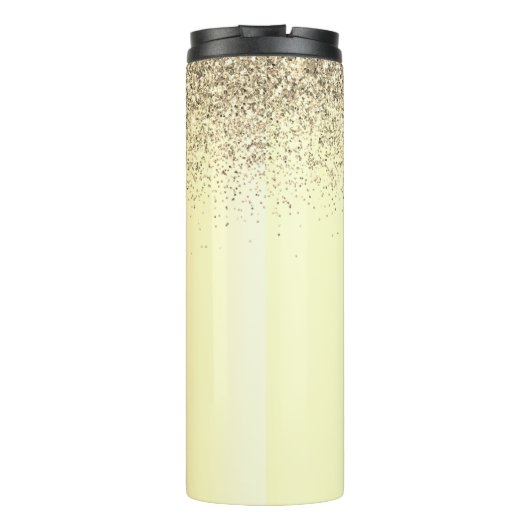 Gold Glitzer Girly Luxus Moderne Monogram Name Thermosbecher (Rückseite)