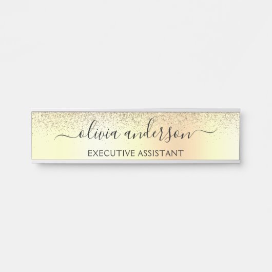 Gold Glitzer Girly Luxus Moderne Monogram Name Türschild (Vorderseite )