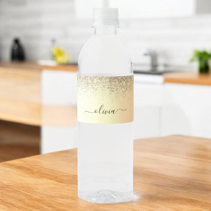 Gold Glitzer Girly Luxus Moderne Monogram Name Wasserflaschenetikett