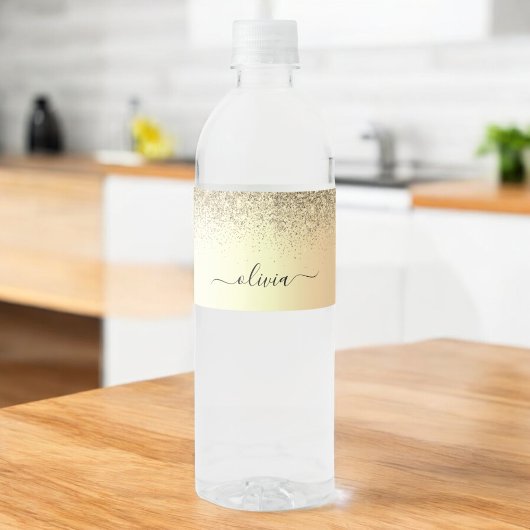 Gold Glitzer Girly Luxus Moderne Monogram Name Wasserflaschenetikett