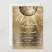 Gold Glitzer Glam 100 und fabelhaftes Disco Ball Einladung (Vorderseite)