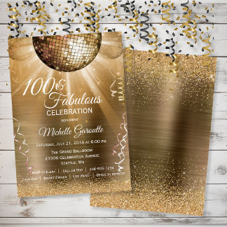 Gold Glitzer Glam 100 und fabelhaftes Disco Ball Einladung