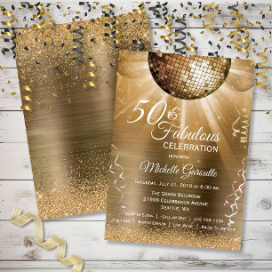 Gold Glitzer Glam 50 und fabelhaftes Disco Ball Einladung