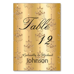 Gold Glitzer Glam Chandeliers Tischnummer