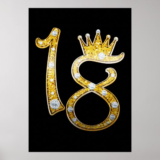 Gold Glitzer Glam Crown Diamond Bling 18. 18 Tür Poster (Vorne)