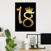Gold Glitzer Glam Crown Diamond Bling 18. 18 Tür Poster (Heimbüro)