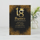 Gold Glitzer Glam Crown Diamond Bling 18. Einladung (Stehend Vorderseite)