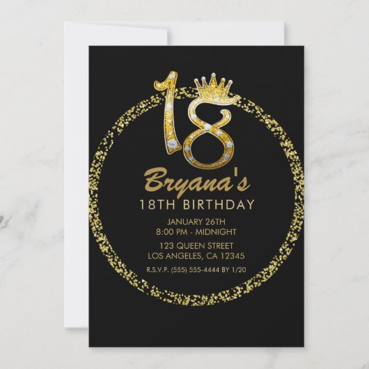 Gold Glitzer Glam Diamond Bling Sparkle 18. Einladung (Vorderseite)