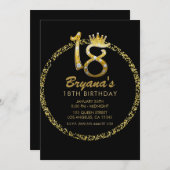 Gold Glitzer Glam Diamond Bling Sparkle 18. Einladung (Vorne/Hinten)