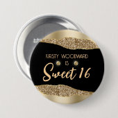 Gold Glitzer Glam Edge & Diamonds Sweet 16 Button (Vorne & Hinten)