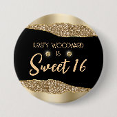 Gold Glitzer Glam Edge & Diamonds Sweet 16 Button (Vorderseite)