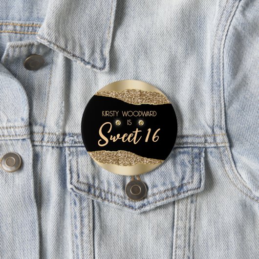 Gold Glitzer Glam Edge & Diamonds Sweet 16 Button (Beispiel)