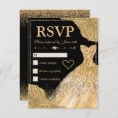 Gold Glitzer Glam Edges & Dress Sweet 16 RSVP Karte (Vorne/Hinten)
