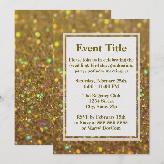 Gold Glitzer Glam Einladung (Vorne/Hinten)