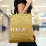 Gold Glitzer Glam Fun Cool Tante Tante Tante Defin Tasche<br><div class="desc">Personalisieren Sie für Ihre spezielle,  Lieblings-Tante oder Tante,  um ein einzigartiges Geschenk zu schaffen. Ein perfekter Weg,  ihr zu zeigen,  wie phantastisch sie jeden Tag ist. Entwickelt von Thisisnotme©</div>