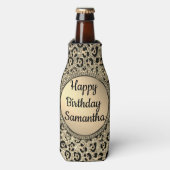 Gold Glitzer Glam Leopard Print Personalisiert Flaschenkühler (Flaschenvorderseite)